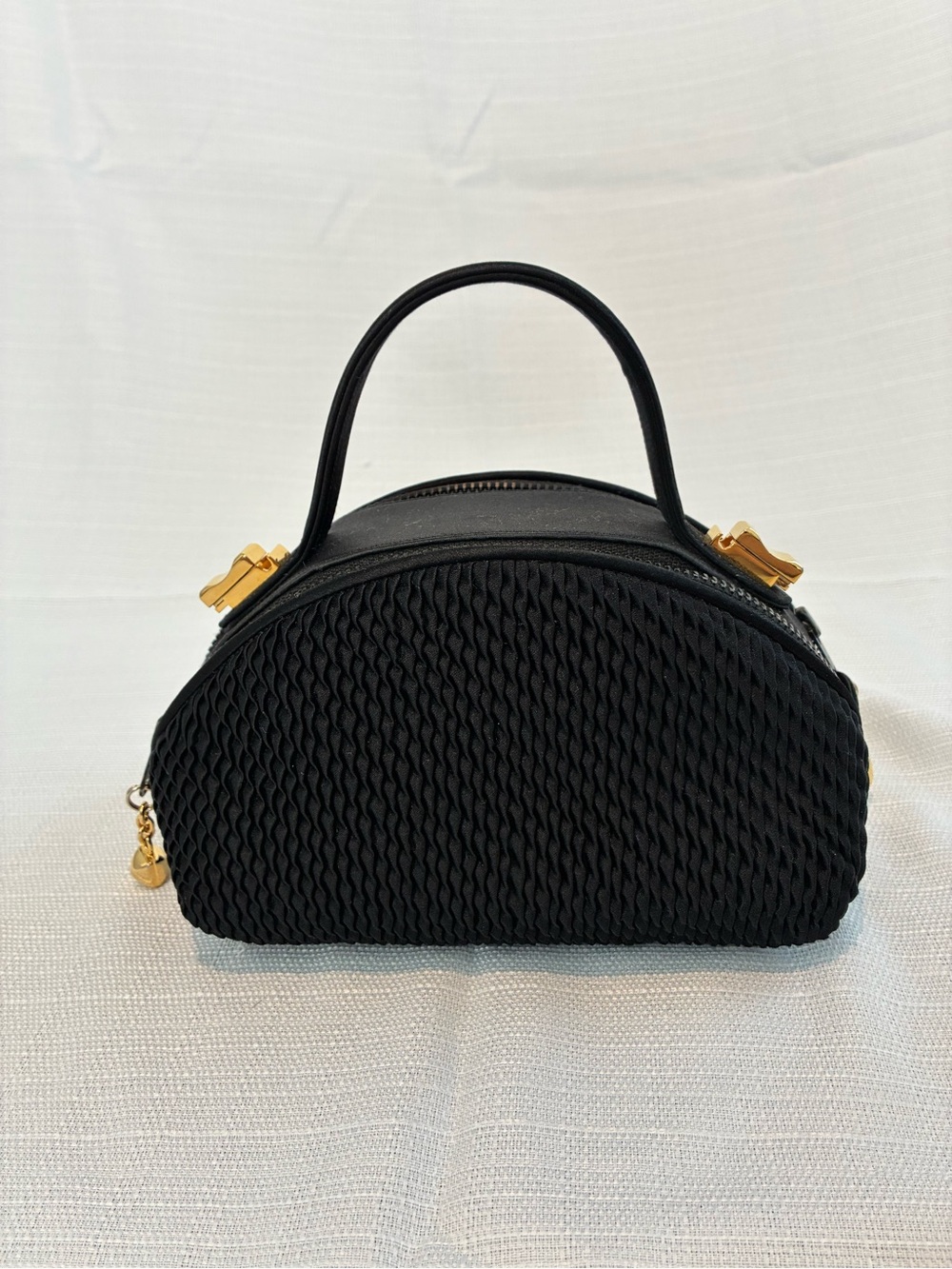 Judith Leiber Vintage Women’s Black Textured Top-Handle Bag Detachable Strap